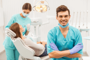 a dental assistant smiling